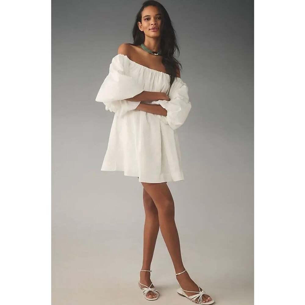 NWT Anthropologie Mare Mare Puff Sleeve Off Shoulder Mini Dress White Medium